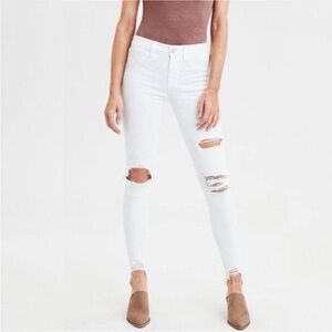 American Eagle White Stretchy High-Waisted Jeggings Ripped Skinny 2 Reg length